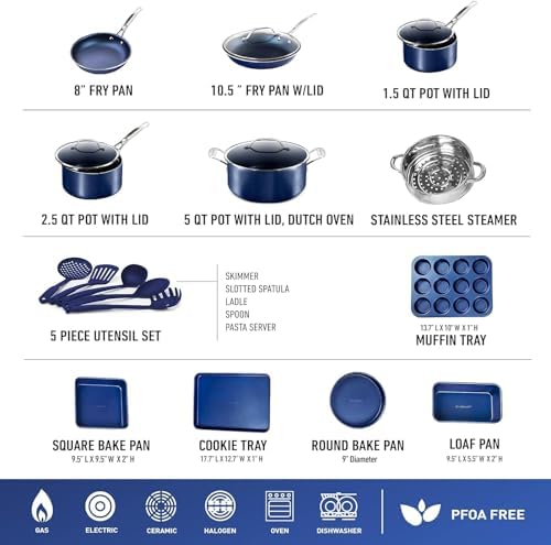 GRANITESTONE 20 Pc Kitchen Pots and Pans Set Non Stick Cookware Set, Kitchen Cookware Sets with Deep Frying Pan Set, Bakeware, & Steamer, Non Toxic PFOA PFOS Free, Oven and Dishwasher Safe