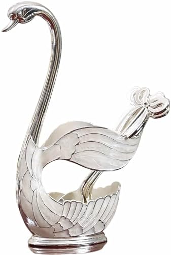 Decorative Gold Swan Base Holder with 6pcs Coffee Spoon Set - Creative Dessert Spoons,Silver