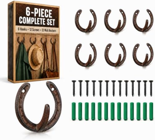 6 Pack Horseshoe Hooks for Wall Heavy Duty Cast Iron Wall Hangers