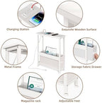 BAMGROW Slim Charging End Table with Storage - for Small Spaces and Bedroom (White)