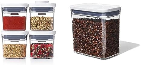 OXO Good Grips 4-Piece Mini POP Container Set Good Grips POP Container – Airtight 1.7 Qt for Coffee and More Food Storage, Rectangle, Clear