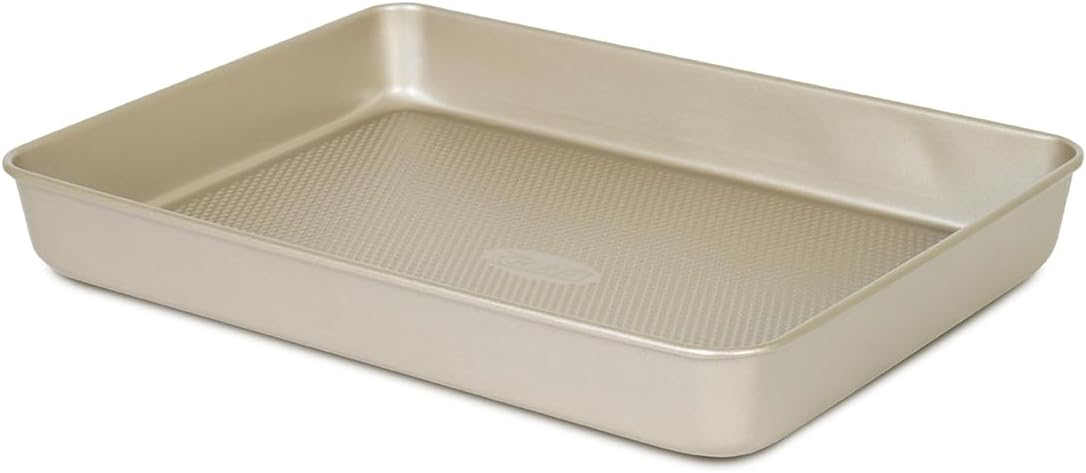 Glad Baking Pan Nonstick - Oblong Metal Dish for Cake and Lasagna - Heavy Duty Carbon Steel Bakeware, Small, Gold