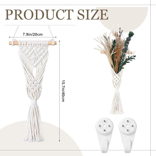 2 Pack Boho Wall Decor Macrame Wall Hanging with Artificial Flowers