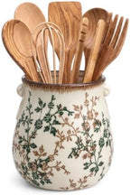 Large Vintage Floral Ceramic Utensil Holder for Kitchen Counter