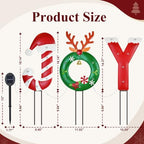 Solar Christmas Lights Outdoor, Metal Joy Reindeer Christmas Wreath Yard Sign Garden Stakes Xmas Holiday Decor for Pathway Patio Lawn Outside
