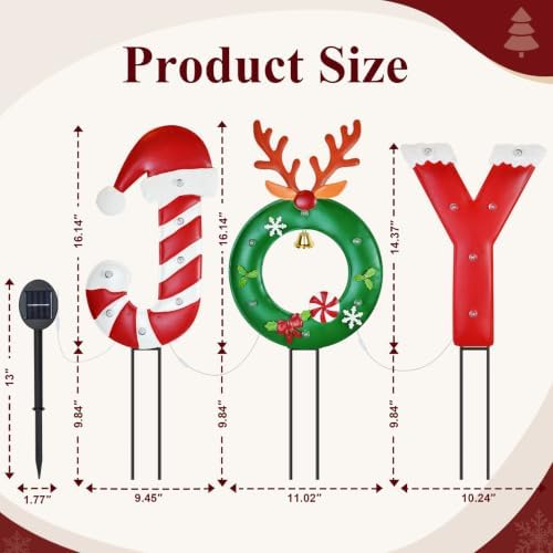 Solar Christmas Lights Outdoor, Metal Joy Reindeer Christmas Wreath Yard Sign Garden Stakes Xmas Holiday Decor for Pathway Patio Lawn Outside