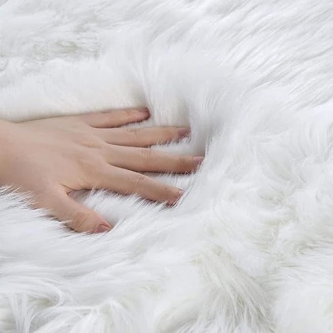 ORINOVA White Shag Round Rugs 6ft Washable Faux Sheepskin Fluffy Fur Area Rugs - Image 8