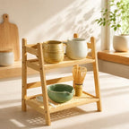 Bamboo Matcha Station Organizer for Kitchen Countertop, 2 Tier Coffee Station Organizer with Mug Holder, Counter Shelf for Matcha Tools, Tea Bags, Cups and Coffee Accessories