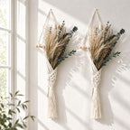 2 Pack Boho Wall Decor Macrame Wall Hanging with Artificial Flowers