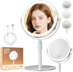 FRANO Makeup Mirror with Lights, Lightweight 8" Double-Sided Magnifying Vanity Mirror 1X/10X, Rechargeable, Adjustable Brightness with 3 Colors, Gift for Mom,Women, Wife, Girls, Dorm Room Essential