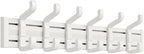 Wall Mounted Coat Hook Rack, 6 Adjustable Sliding Hooks Premium Aluminum Wall Hanger, 2 Mounting Options Self Adhesive & Drilling for Bathroom Bedroom Entryway (Off-White)