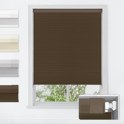 LazBlinds No Drill Cordless Cellular Shades, 20" W x 48" H, Dark Coffee
