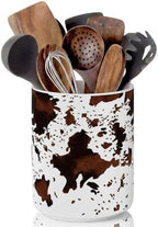 Potchen Western Cowhide Ceramic Utensil Holder 6.3 Inch Cowboy Rustic Kitchen Utensil Crock Vintage Countertop Storage Organizer Container for Spatulas Spoons Home Cooking Decoration