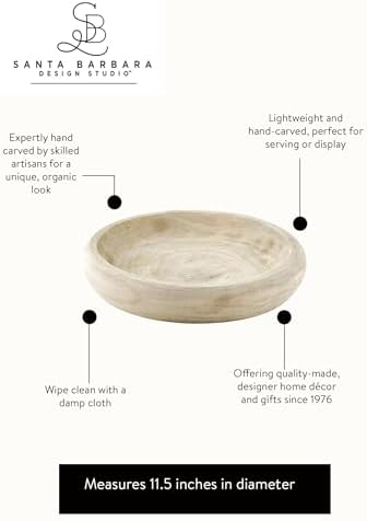 Santa Barbara Design Studio Wood Serving Bowl, Hand Carved Paulownia Wood Fruit Bowl/Decor, 11.5" Large, Natural