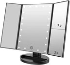 Infitrans Trifold Makeup Mirror Vanity Mirror with Lights,1X 2X 3X Magnification,Touch Control,Adjustable Rotation,Dual Power Supply,Portable Travel Cosmetic Mirror,Birthday Gifts for Women,Teengirls