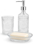3PCS Glass Bathroom Accessories Set, Clear Soap Dispenser, Toothbrush Holder, Soap Dish, Modern Elegant Bathroom Decor for Housewarming Gift