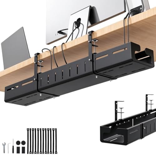 Under Desk Cable Management Tray, Expandable 25.5"- 42.5" Cable Organizer