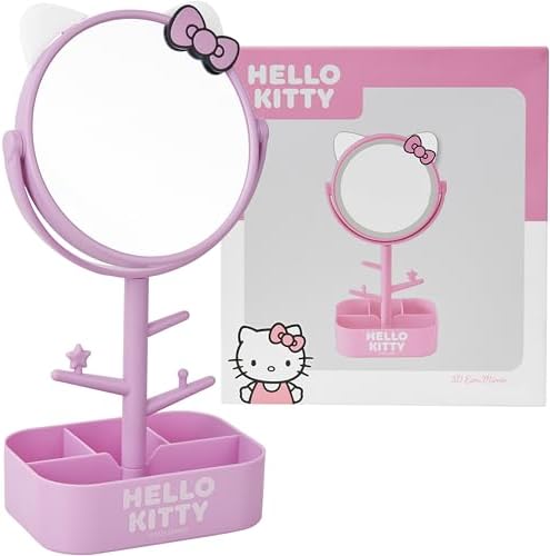 Get Trend Hello Kitty Sanrio Mirror with Jewelry Stand for Girls, Teens, Kawaii Makeup Mirror, Jewelry Holder, Bracelet Holder, Gifts for Girls (Pink Hello Kitty)