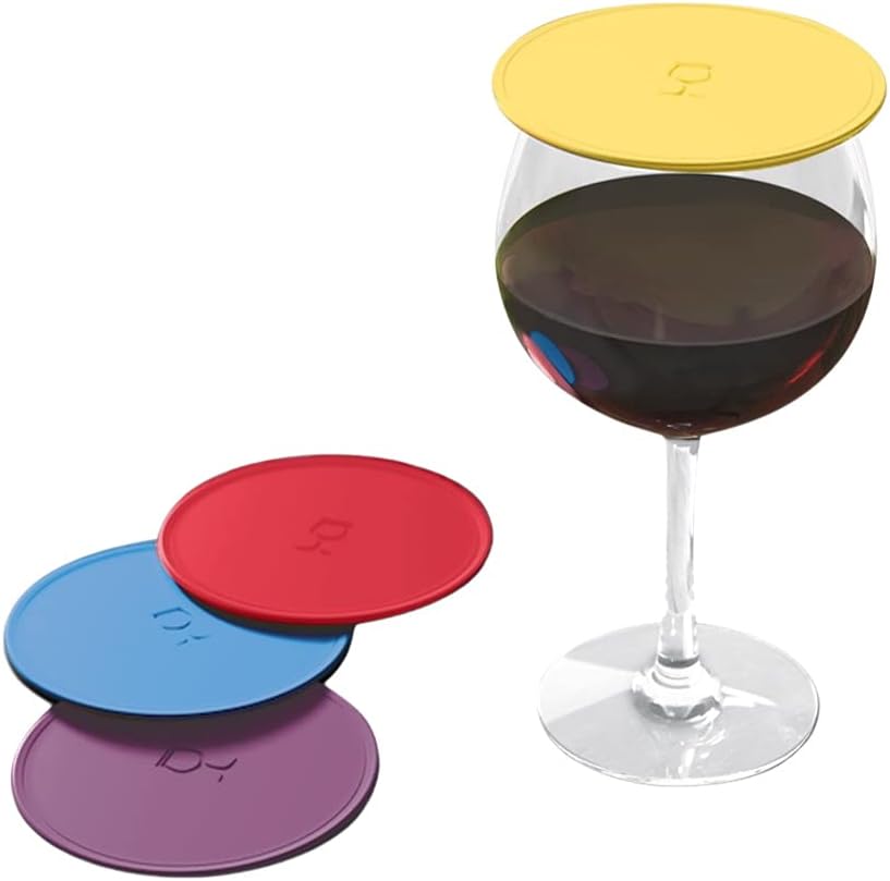 Drink Tops Tap & Seal Outdoor Drinking Glass Cover - Gently Suctions to Glasses to Keep Particles Out & Reduce Splashing - For Wine Glasses, Coffee & Tea Mugs, Beverage Glasses & More - 4pk