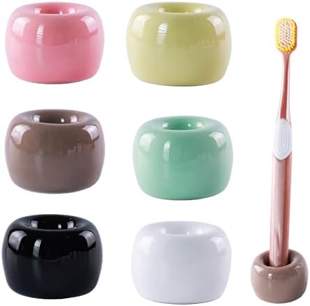 NiuYichee Set of 6 Sleek Mini Ceramics Toothbrush Holder, Small Ceramic Ring, Perfect Size for Bathroom Vanity Countertops