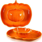 Tioncy 4 Pcs 9 Inch Pumpkin Shaped Plates and 5 Inch Fall Ceramic Bowls Set