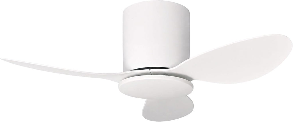 25 Inch Small Ceiling Fan No Light, Low Profile, White Wood Color