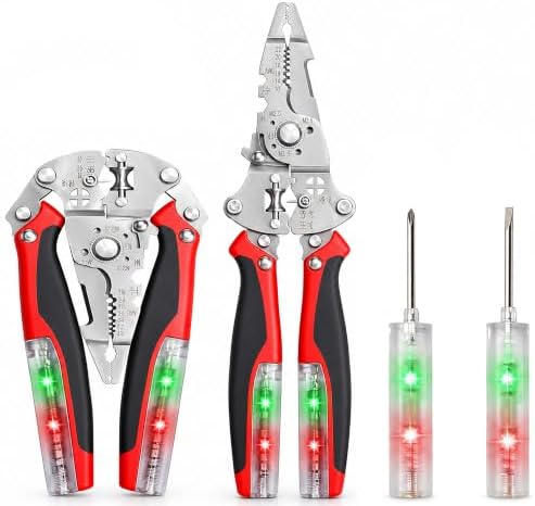 16-in-1 Foldable Wire Stripper, Electrical Multitool with 12-250V Voltage Tester, Crimper, Screw Cutter & Non-Slip Grip, Stainless Steel Voltage Test Pliers for Home Wiring, DIY & Repairs