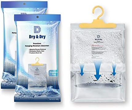 Dry & Dry 2 Packs [Net 14 Oz/Pack] Premium Hanging Moisture Absorber to Control Excess Moisture for Basements, Closets, Bathrooms, Laundry Rooms. - Ultra Strong Moisture Absorber