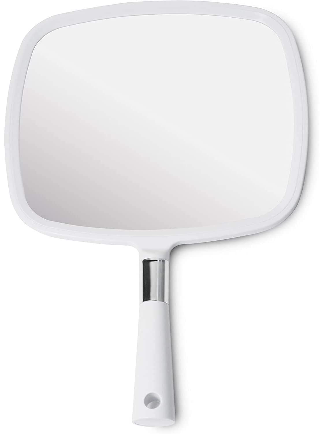 MIRRORVANA Large Hand Mirror with Comfy Handle, 9" x 13" (White)