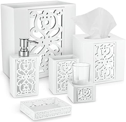 Creative Scents Mirror Janette White 6 Piece Bathroom Accessories Set