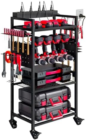 INGIORDAR Power Tool Organizer storage Cart with Charging Station,Black