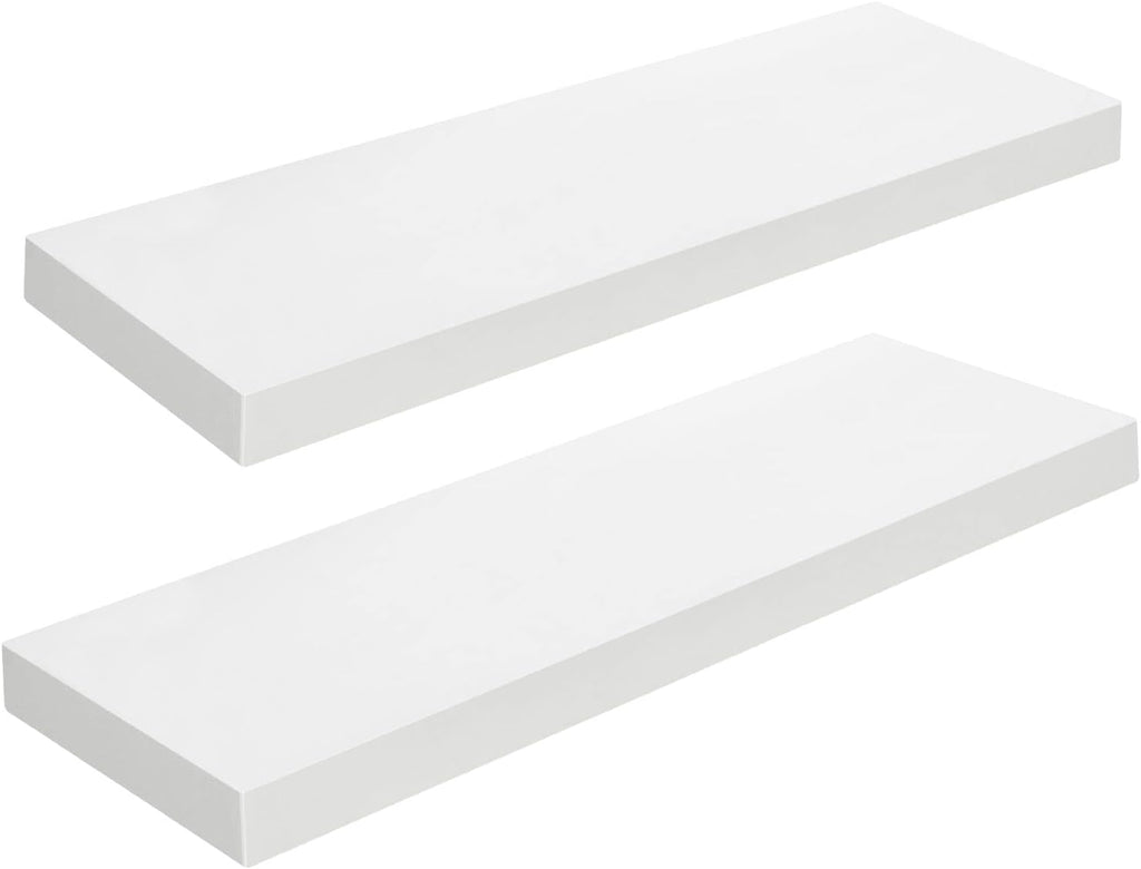 HOOBRO Floating Shelves for Wall, Wall Mounted Shelf Set of 2, 23.6" Hanging Shelf with Invisible Brackets, for Wall Decor Storage in Bathroom Bedroom Kitchen Living Room Office, White WT60BJ01