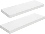 HOOBRO Floating Shelves for Wall, Wall Mounted Shelf Set of 2, 23.6" Hanging Shelf with Invisible Brackets, for Wall Decor Storage in Bathroom Bedroom Kitchen Living Room Office, White WT60BJ01