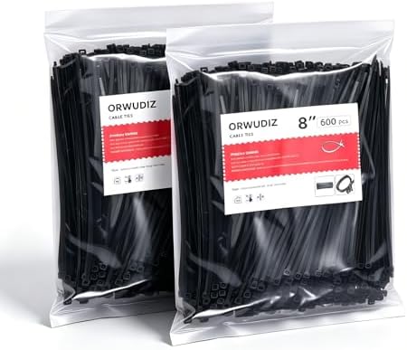 Cable Zip Ties, 8 Inch Black 1200 Pcs