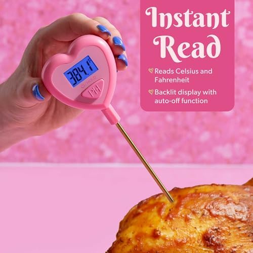 Paris Hilton Digital Heart Shaped Thermometer for Cooking, Baking and Grilling, Instant Read in Celsius or Fahrenheit, Pink