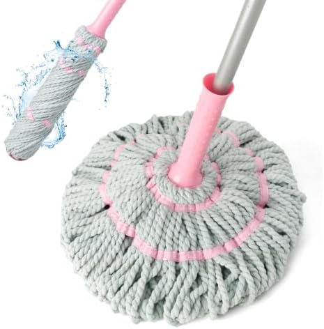Self Wringing Twist Mops with 57 in Long Handle,Gray Pink