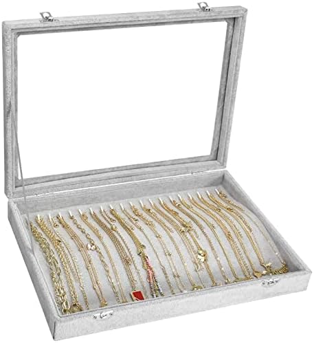 Siveit Necklace Organizer Box Premium 20 Hooks Necklace Display Jewelry Tray with Transparent Lid Jewelry Necklace Display Box for Necklace Pendants Suitable for Women and Girls (Grey)
