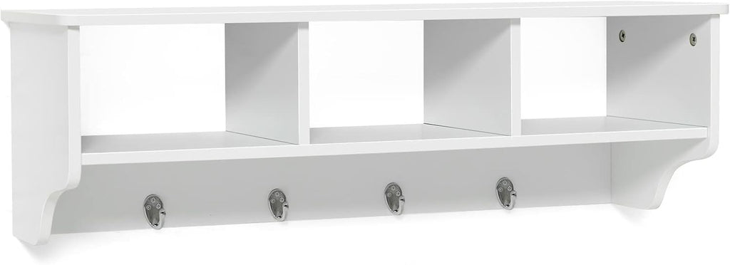 Casart Hanging Shelf Wall Mounted Storage Cabinets W/Hooks for Bedroom, Living Room and Entryway (White)