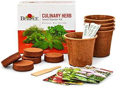 Burpee Culinary Garden Starter Kit Packets, 5 Pots, 5 Coir Pellets & 5 Plant Markers Non-GMO Herb Seeds: Cilantro, Dill, Parsley, Sweet Basil & Chives