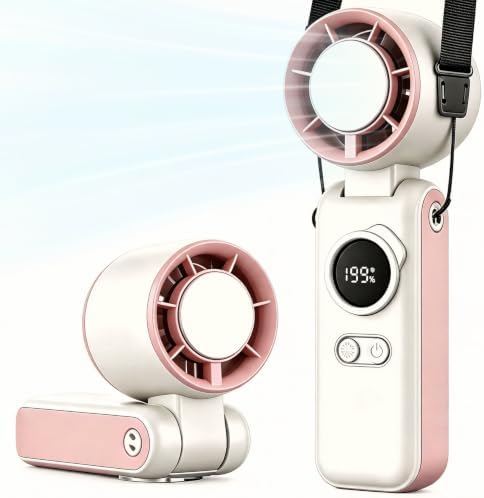 Portable Handheld Air Conditioners Fan with Semiconductor Ice Cooling,199 Speed Strong Wind,6000mAh Rechargeable,3-in-1 Mini AC Cooler Fan(Hand/Neck/Desk),Personal Turbo Fans for Outdoor Travel (Pink）