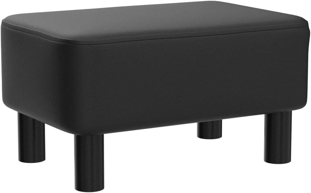 IBUYKE Small Footstool Ottoman, PU Faux Leather Footrest, Black RF-BD210