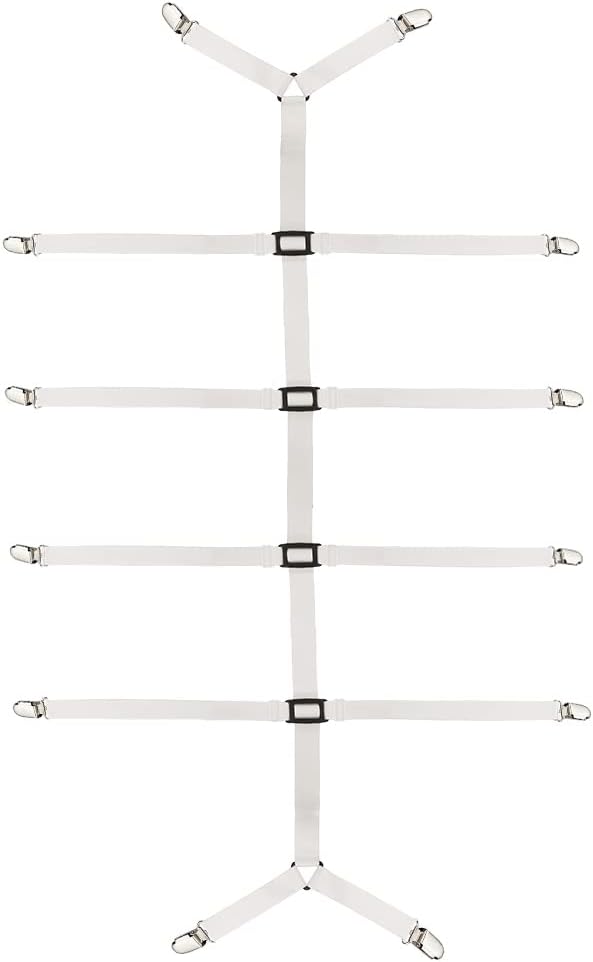 Bed Sheet Straps Adjustable, Mattress Holder,Elastic Bed Sheet Clips with Metal Clip for Bed Sheet, Mattress, Or Sofa(White)