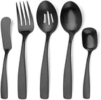 Bysta Serving Utensils Set, Matte Black 5-Piece Hostess Set, Stainless Steel Silverware Flatware Cutlery Serving Set, Satin Finish, Dishwasher Safe
