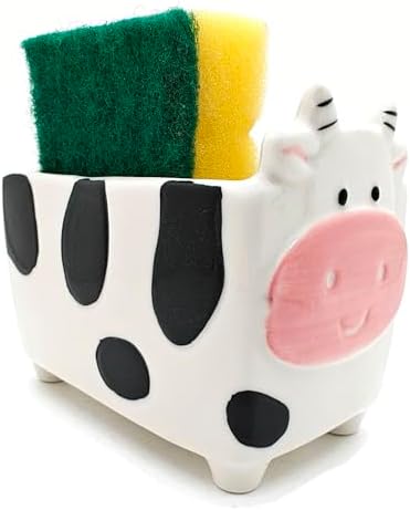 Cute Kitchen Accessories Cow Sponge Holder Home Decor Design Ceramic Kitchen Sponge Holder Cow gift Ideal Gifts for Women, Mom or Birthdays