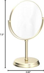 Amazon Basics 360° Rotation Double Sided Vanity Mirror, 1X/5X Magnification, Tabletop Mount, Iron Frame, 7.2"L x 4.92"W, Gold