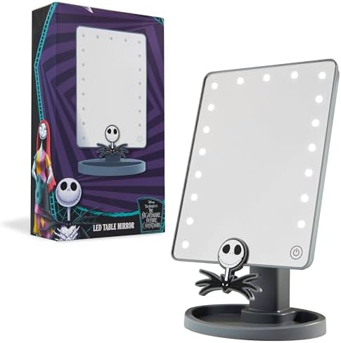 Disney The Nightmare Before Christmas LED Table Mirror for Girls, Teens, Women with Trinket Tray, Halloween Bedroom Decor, Gifts for Women (Grey)
