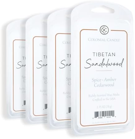 Colonial Candle Tibetan Sandalwood Scented Wax Melts, Wax Melt Warmer Cubes, Long Lasting Scented Wax Warmer Cubes, 4 Pack, 6 Cubes Each - Made in The USA