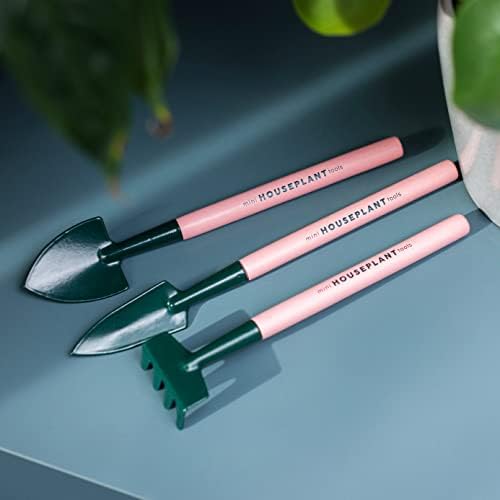 Mini Houseplant Tools - Indoor Gardening Tools Set - Mini Shovel - Mini Trowel - Mini Rake - Pink Pot Plant Garden Tool Set