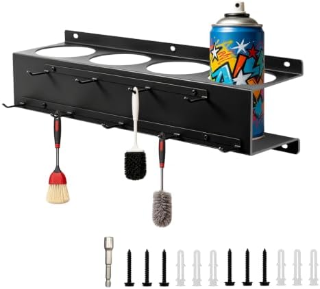 2 Pack Wall-Mounted Aerosol Spray Can Holder with Brush Hanger