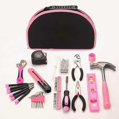 69-Piece Pink Hand Tool Set -Lady's Essential Home Repairing Tool Kit General Household Tool Set with 12-Inch Storage Tool Bag